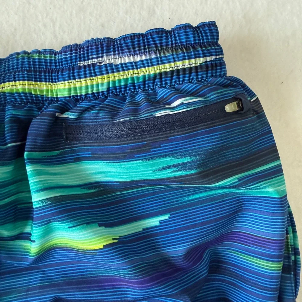 Nike Swim Trunks Mens Large Blue Teal Abstract Stripe Board Shorts Beach Tropics